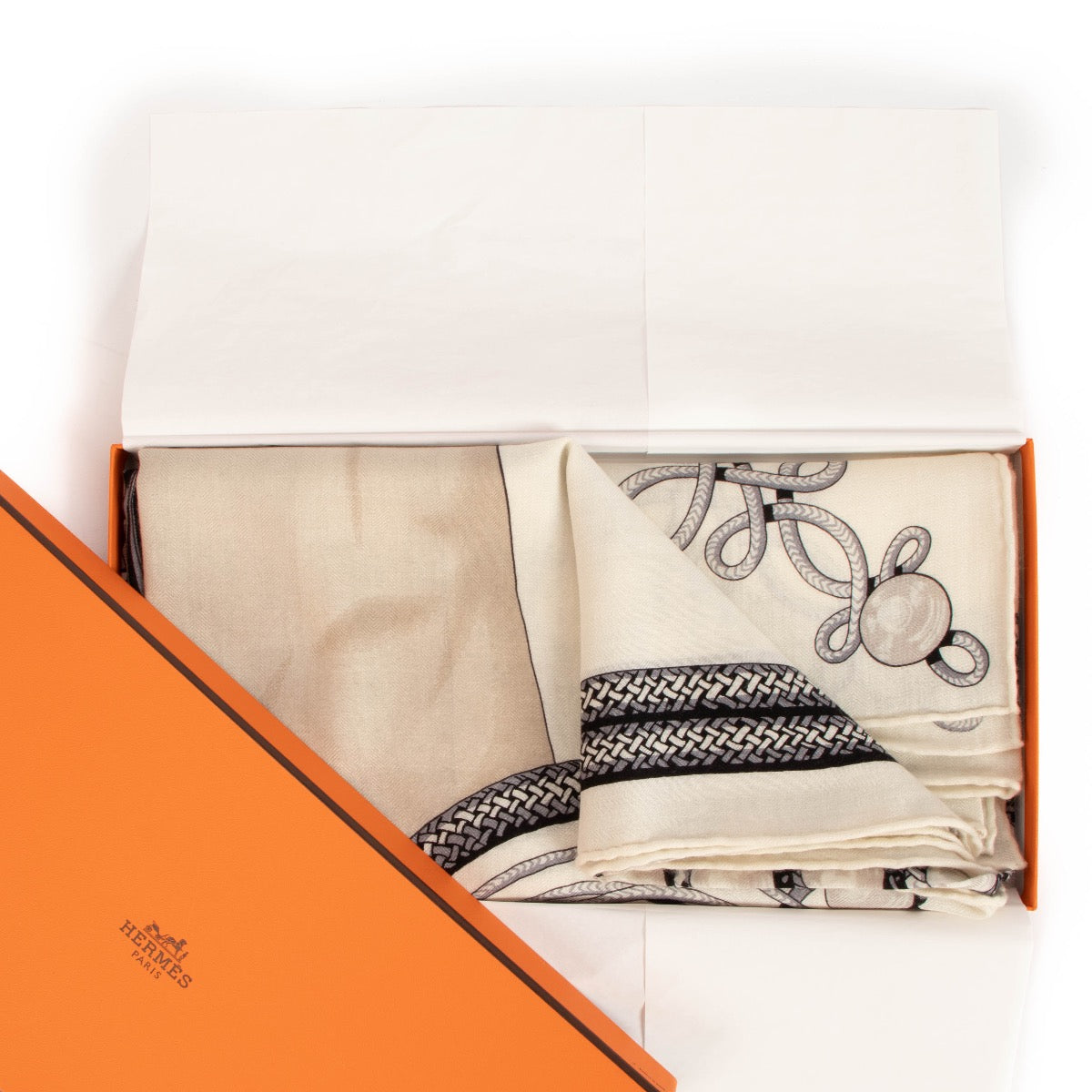shop 100% authentic second hand Hermès Beige Brandebourgs Cashmere Scarf on Labellov.com