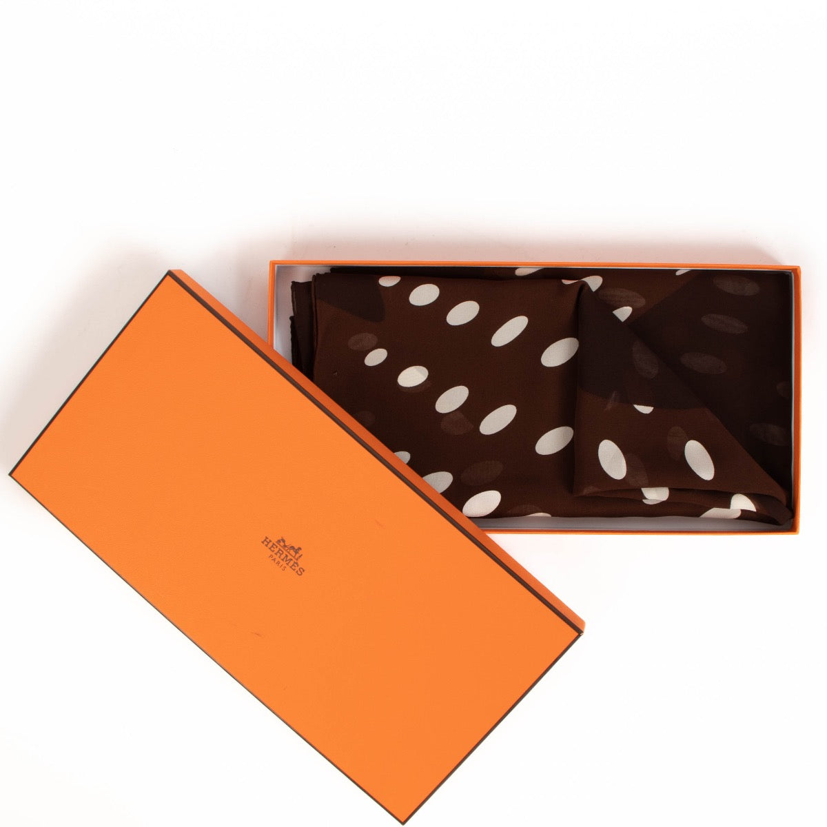 shop 100% authentic second hand Hermès Brown Mousseline Dots Scarf on Labellov.com