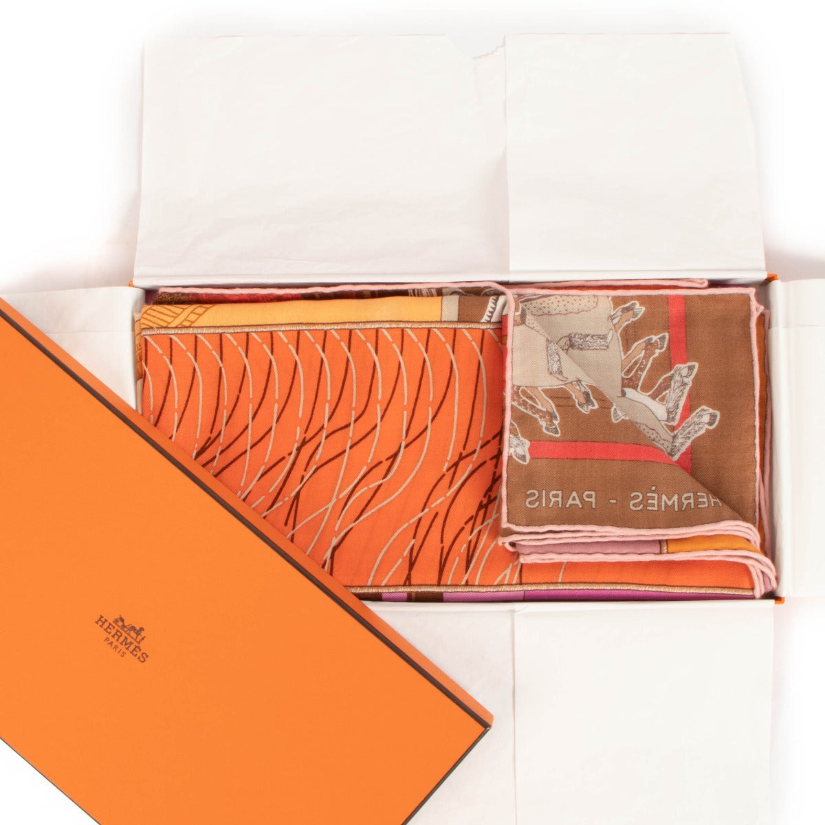 Hermès Orange Carré En Carrés Kasjmier en Zijden Sjaal