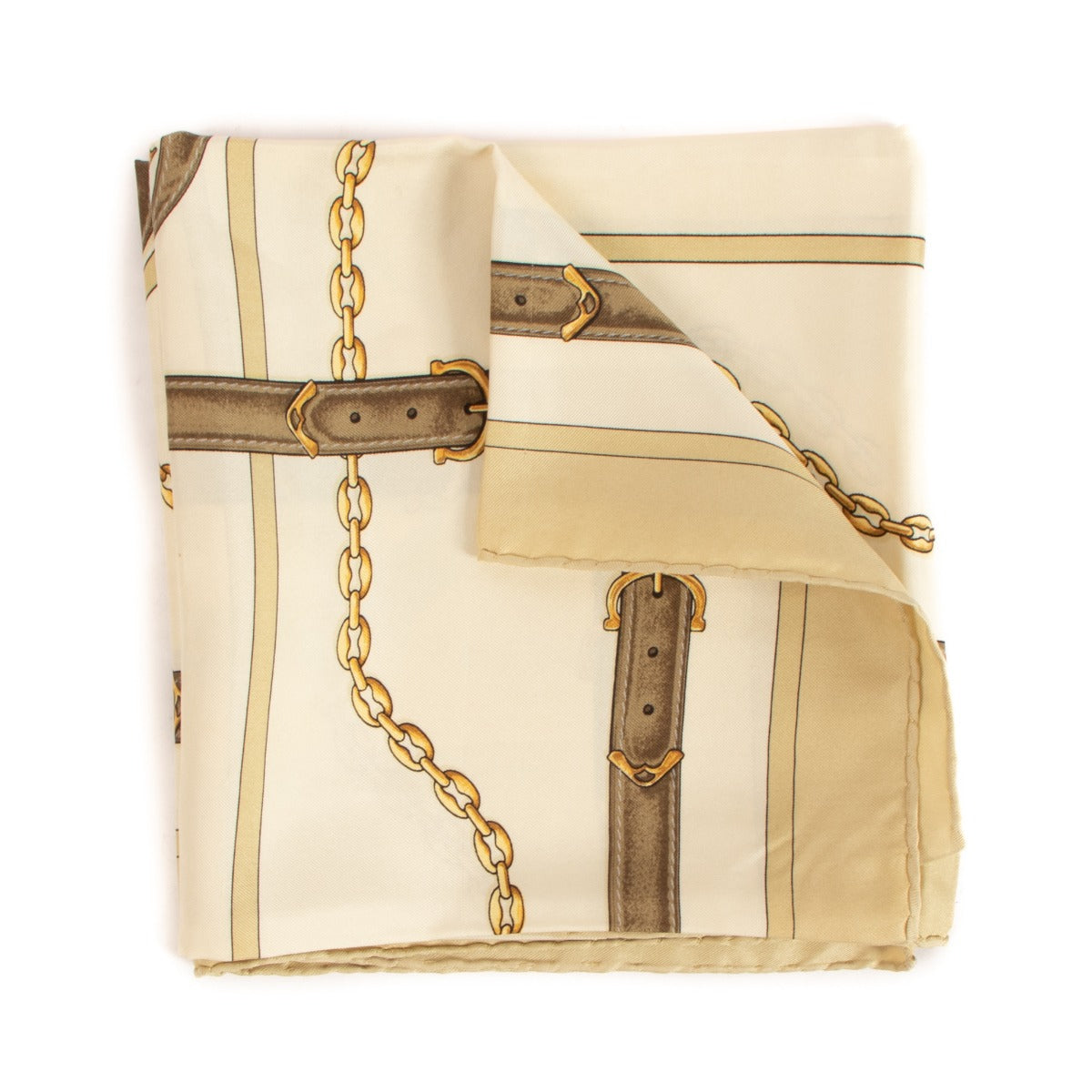 Must De Cartier Beige Chain Belt Print Silk Scarf