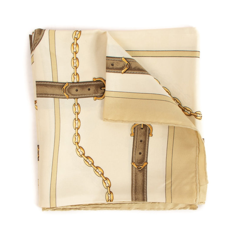 Must De Cartier Beige Chain Belt Print Silk Scarf