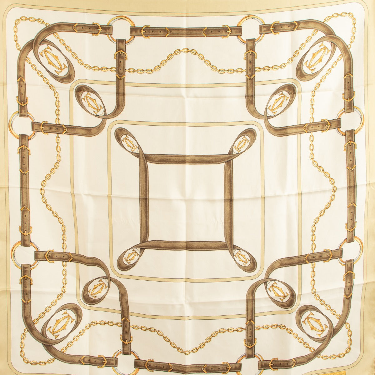 Must De Cartier Beige Chain Belt Print Silk Scarf