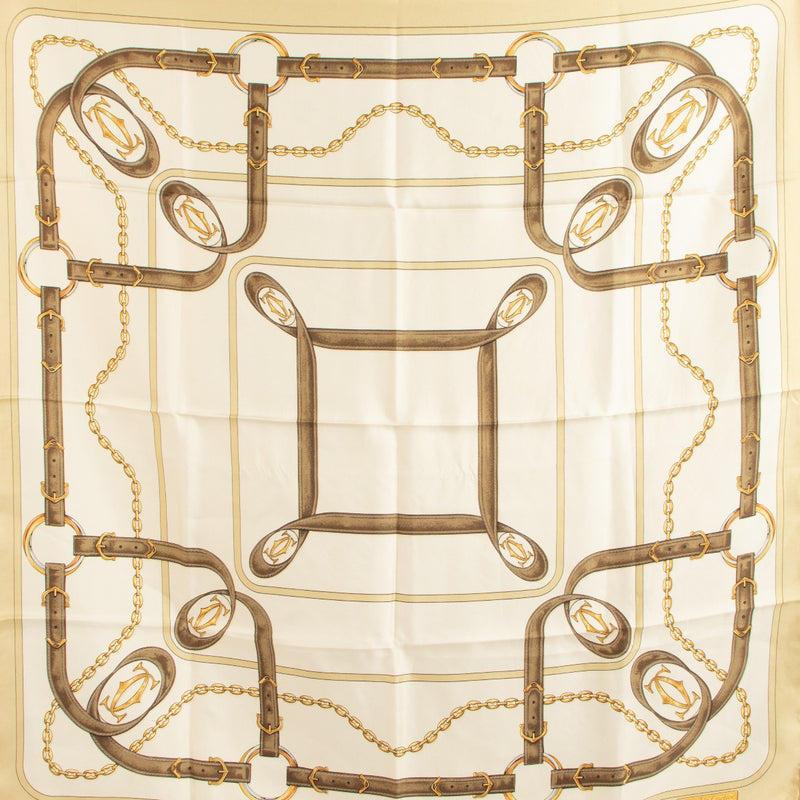 Must De Cartier Beige Chain Belt Print Silk Scarf
