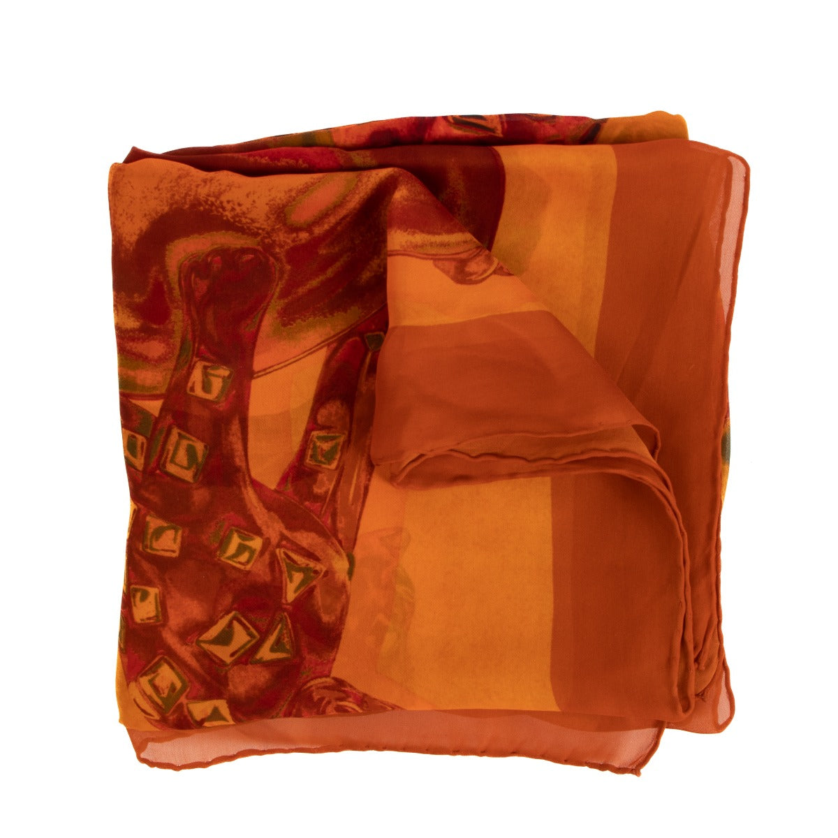 Cartier Orange Jeweled Panthère Silk Chiffon Scarf