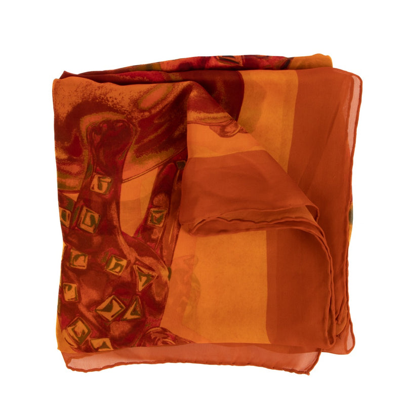 Cartier Orange Jeweled Panthère Silk Chiffon Scarf