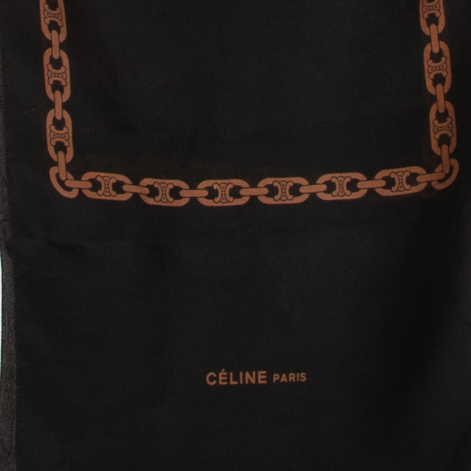 Celine Zwarte Zijden Chiffon Sjaal met Kettingprint