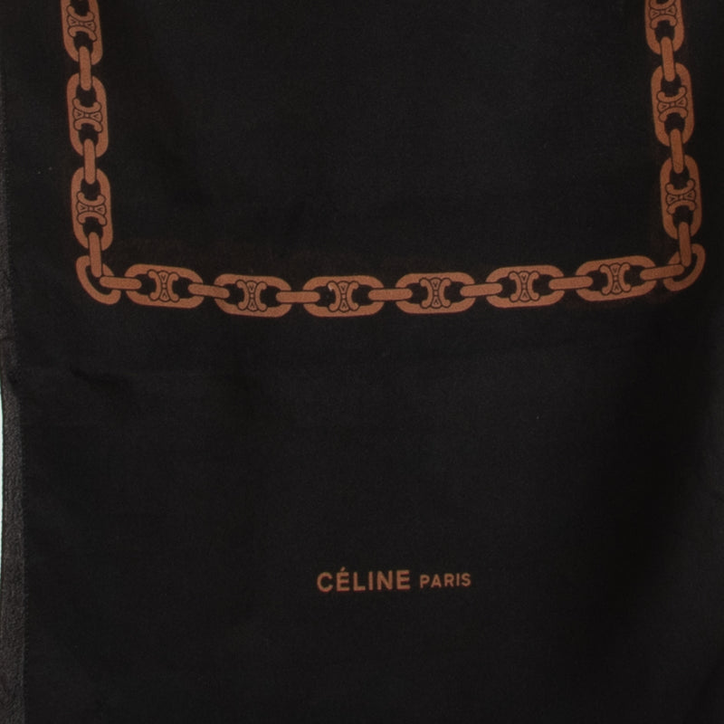 Celine Black Chain Print Silk Chiffon Scarf