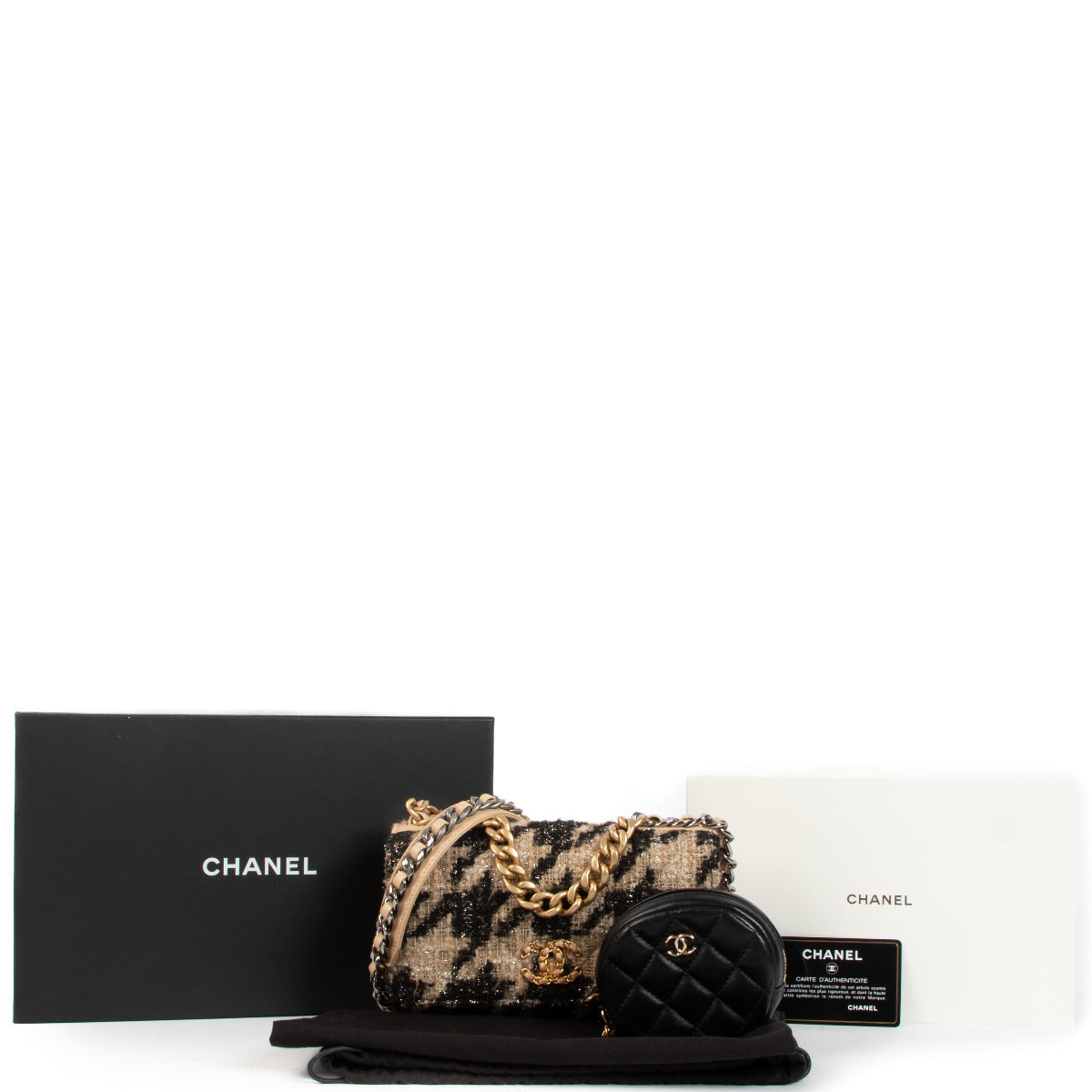 Chanel 19 Houndstooth Tweed WOC With Coin Purse