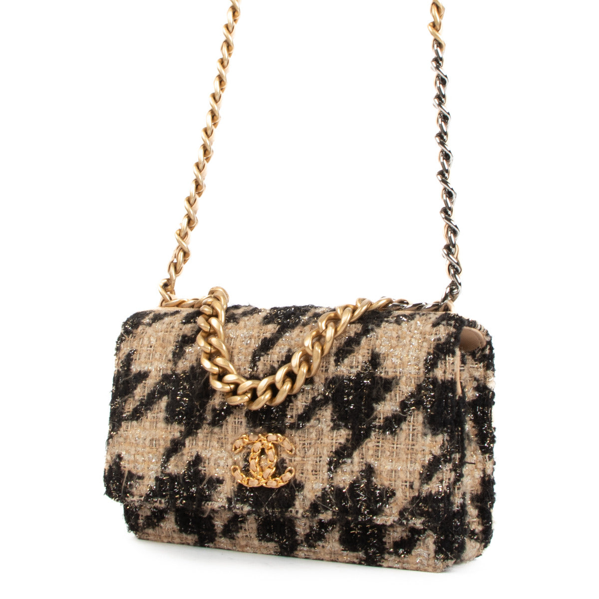 Chanel 19 Houndstooth Tweed Wallet On Chain With Coin Purse