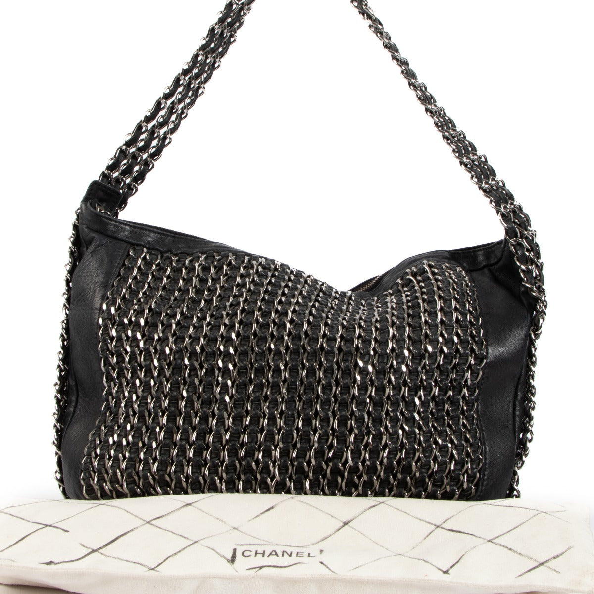 Chanel Black Lambskin Multi Chain Shoulder Bag