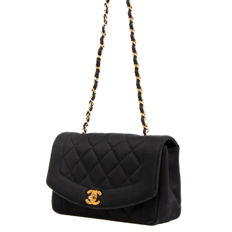 Chanel Black Satin Diana Classic Flap Bag