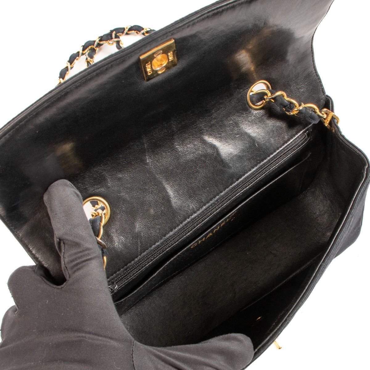 Chanel Black Satin Diana Classic Flap Bag