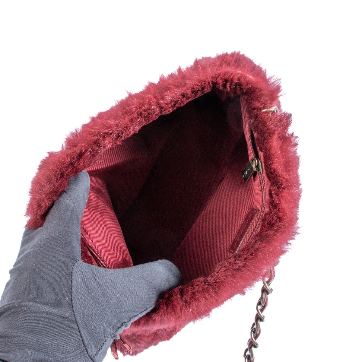 Chanel Burgundy Rabbit Fur Chain Clutch Bag