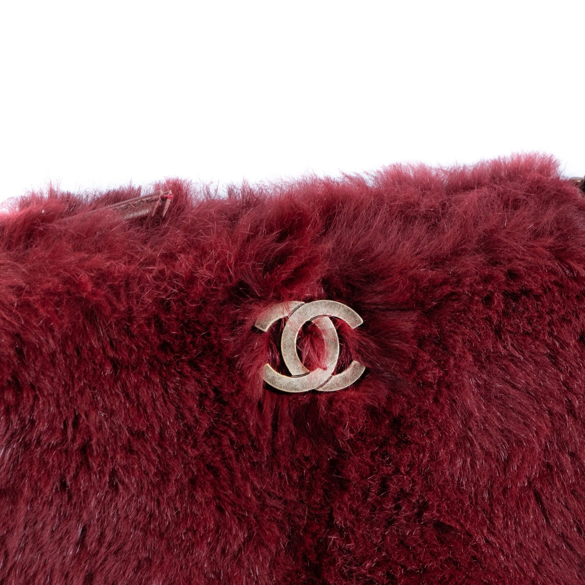 Chanel Burgundy Rabbit Fur Chain Clutch Bag