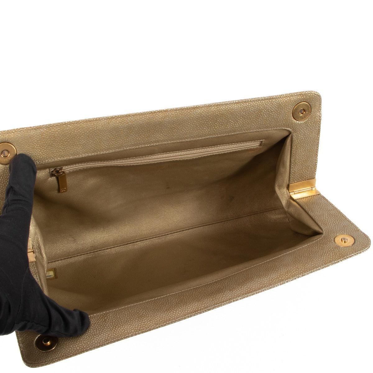 Pochette Chanel Caviar CC Frame Grand Modèle Or Métallisé