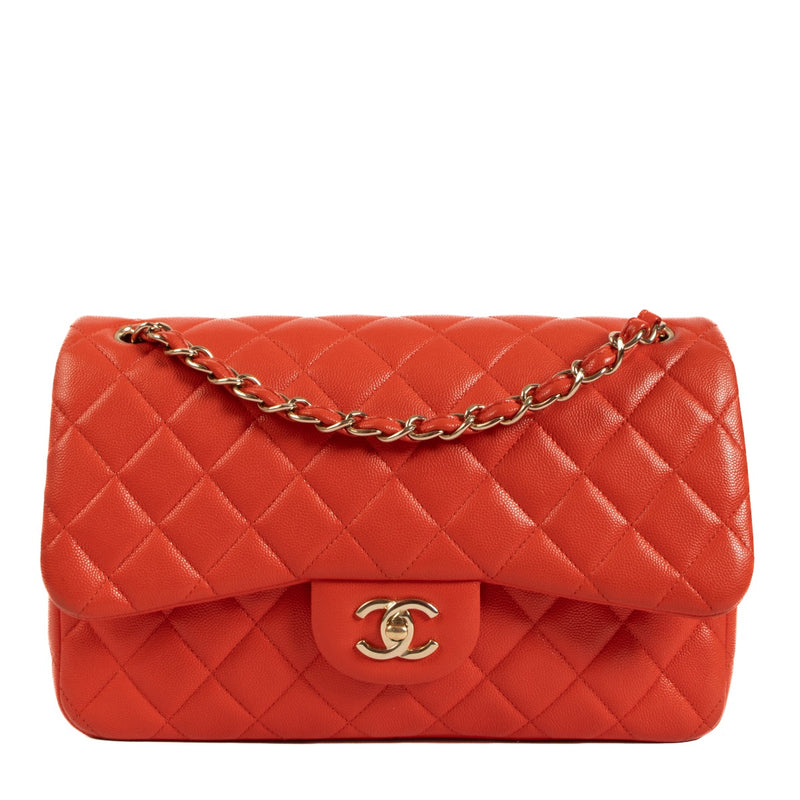 Chanel Coquelicot Caviar Leather Large Classic Flap Bag