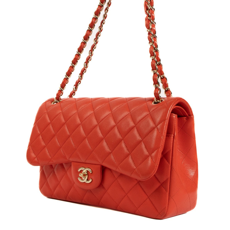 Chanel Coquelicot Caviar Leather Large Classic Flap Bag