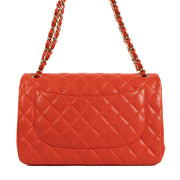 Authentic second hand pre-owned Chanel Coquelicot Red Coral Orange Caviar Leather Large Classic Flap Bag on www.labellov.com