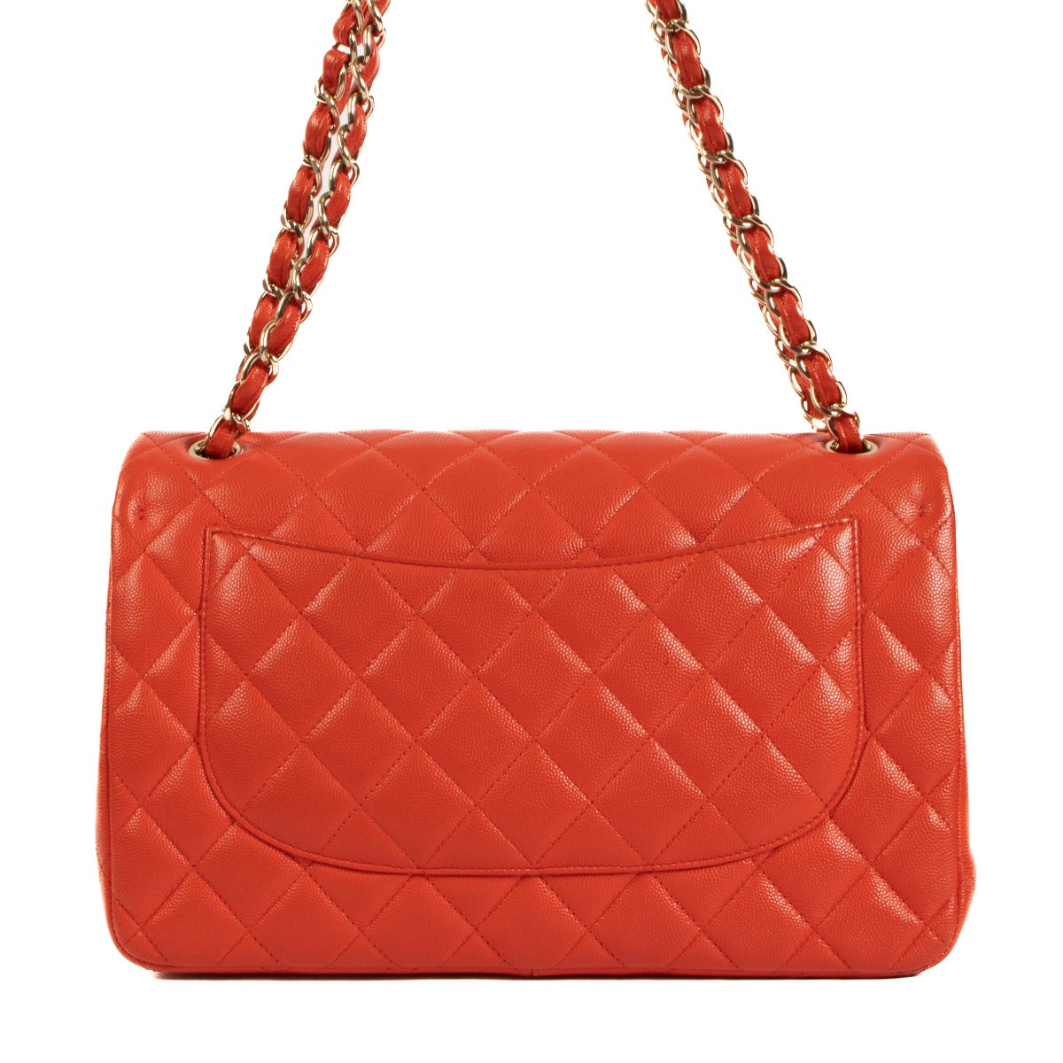 Authentic second hand pre-owned Chanel Coquelicot Red Coral Orange Caviar Leather Large Classic Flap Bag on www.labellov.com
