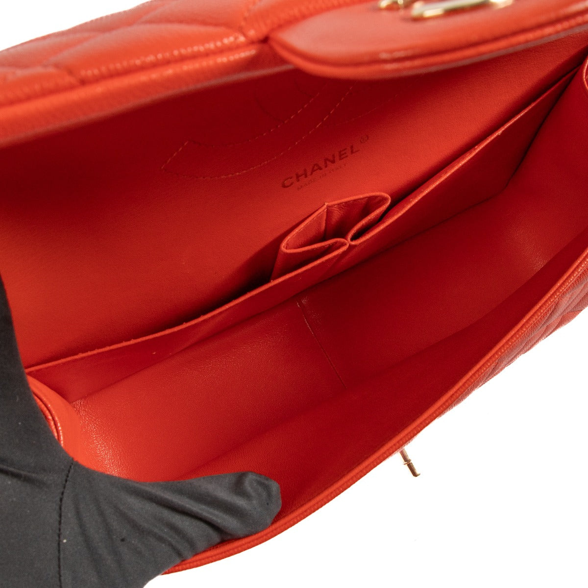 Chanel Coquelicot Caviar Leren Grote Klassieke Flap Tas