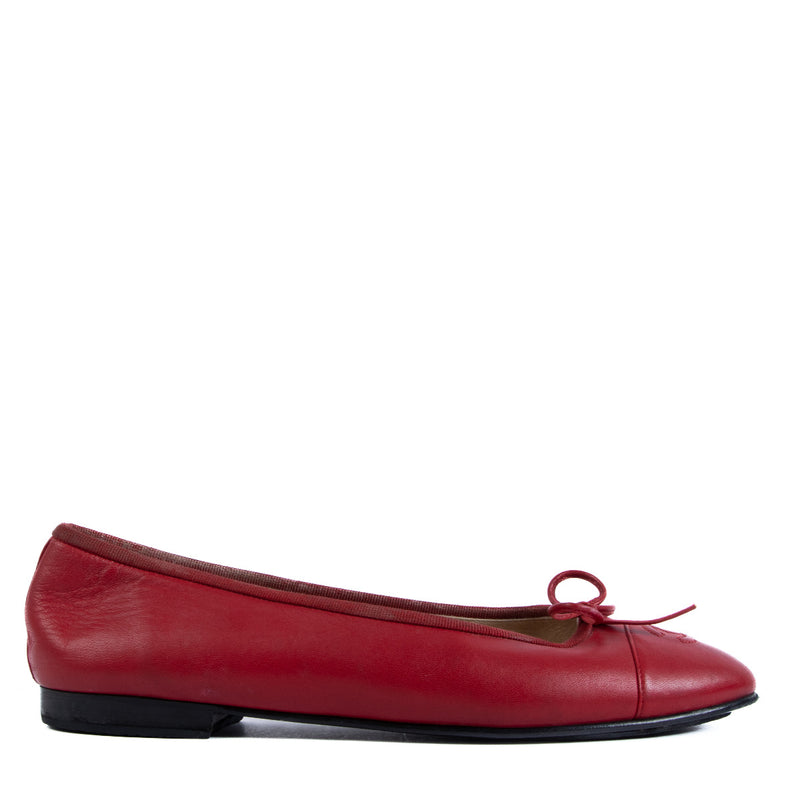 Chanel Rode Leren CC Ballerina's - Maat 39