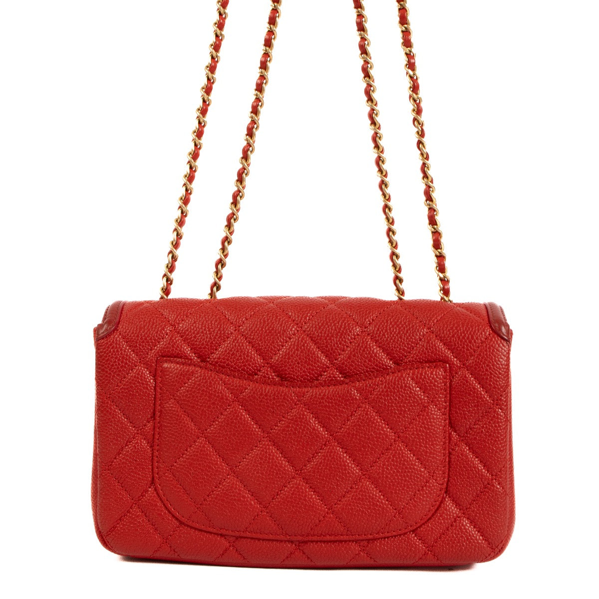 Shop safe online at Labellov in Antwerp, Brussels and Knokke this 100% authentic second hand Chanel Red Caviar Leather CC Filigree Classic Flap Bag