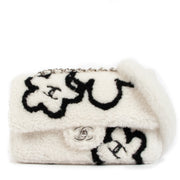 Chanel White Shearling CC Flower Classic Flap Bag