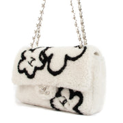 Chanel White Shearling CC Flower Classic Flap Bag