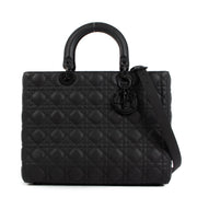 Shop safe online at Labellov in Antwerp, Brussels or Knokke this 100% authentic second hand Christian Dior Black Ultramat Calfskin Leather Medium Lady Dior