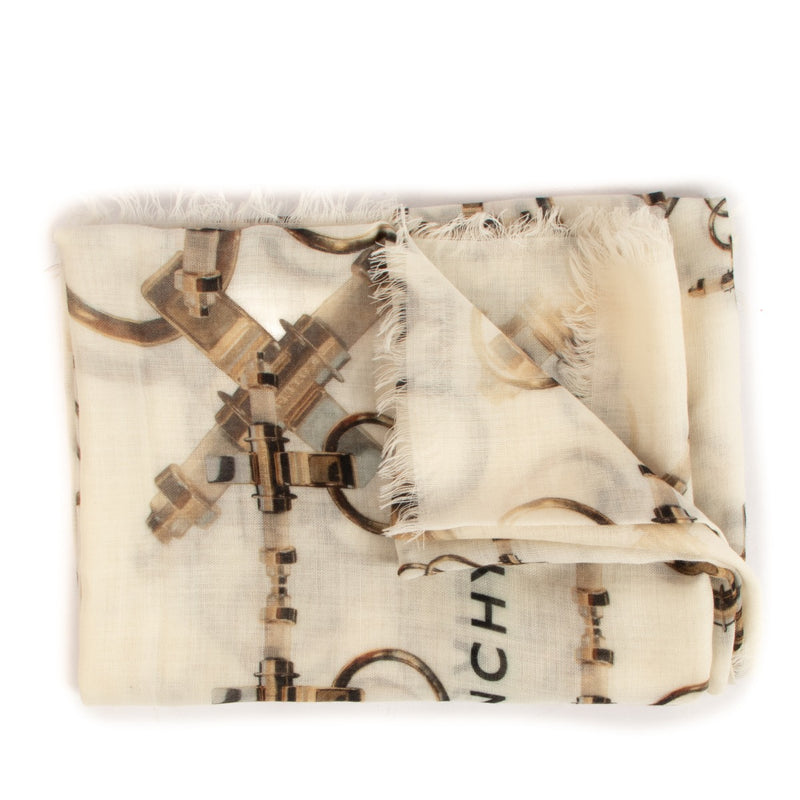 Givenchy White Hardware Print Wool Scarf