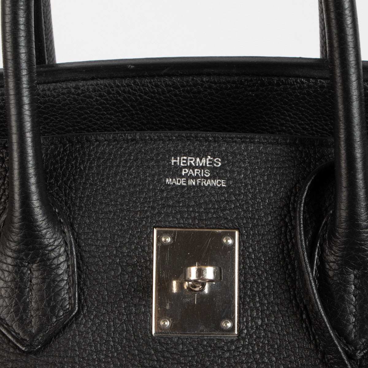Hermès 2014 Birkin 35 Black Togo Palladium Hardware logo stamp detail