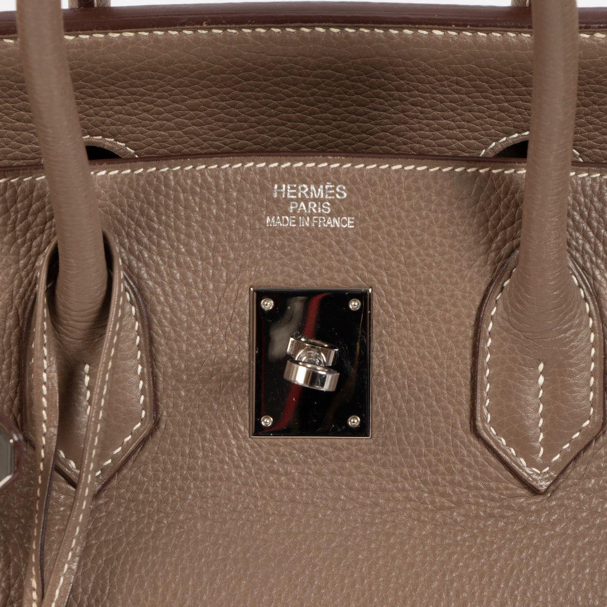 Hermès 2007 Birkin 35 Etoupe Taurillon Clemence Logo Stamp Detail