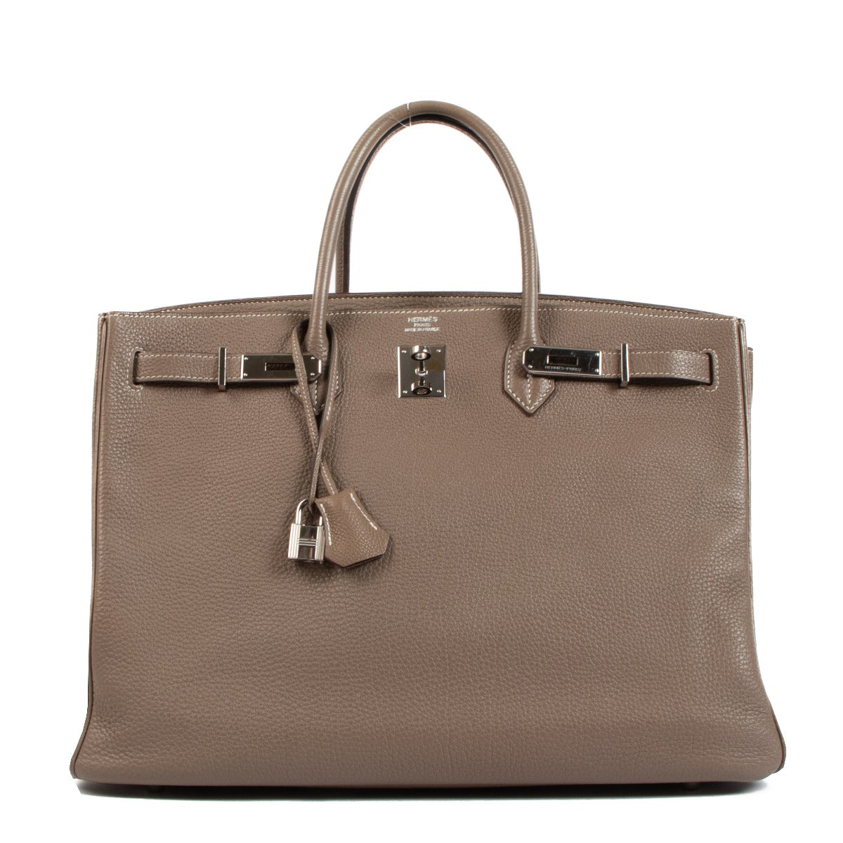 Authentic second hand Hermès 2010 Birkin 40 Taurillon Clemence Etoupe on www.labellov.com