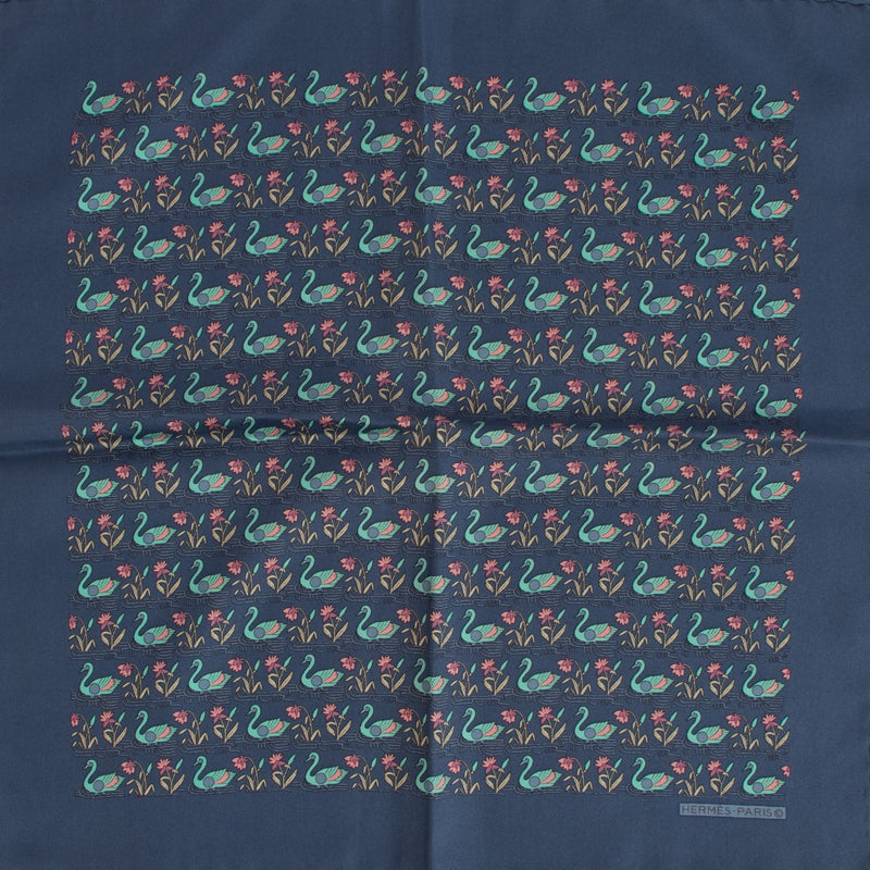 Hermés Blue Silk Swan Pocket Square 40 Scarf