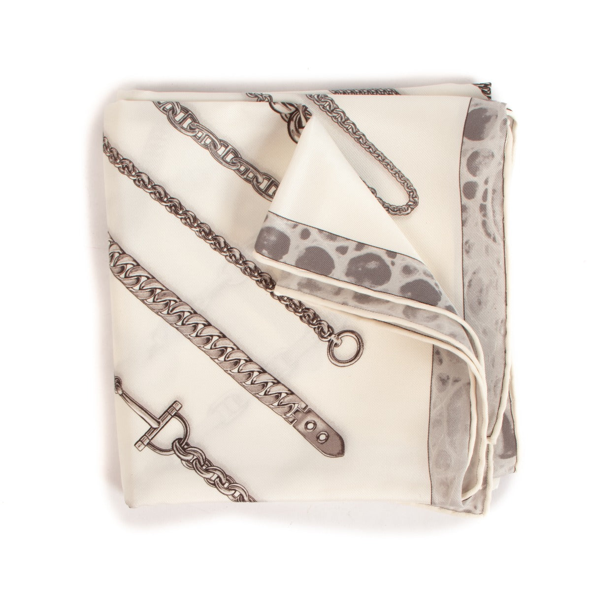 Hermès Chaines & Gourmettes 70 White Silk Scarf