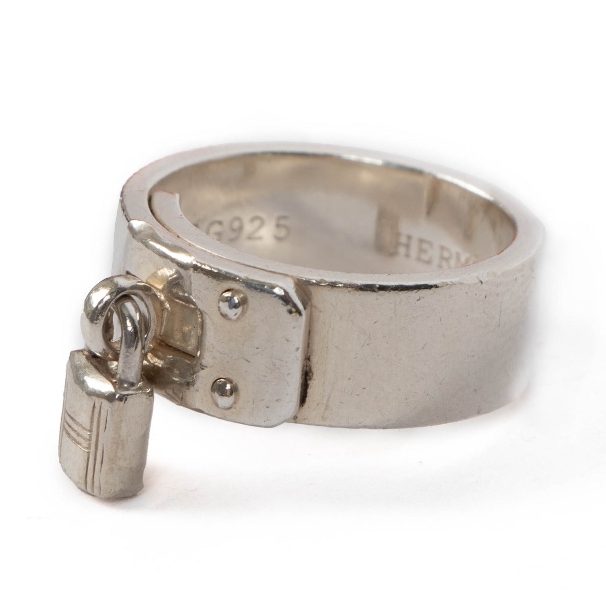 Hermès Vintage Silver Cadenas H Kelly Lock Charm Ring - Size 49
