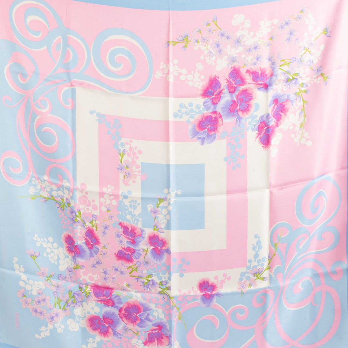 Versace Pastel Blue Floral Silk Scarf