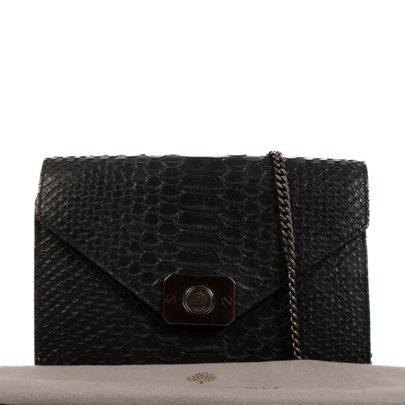 Mulberry Zwarte Delphie Schoudertas van Leer met Slangenprint