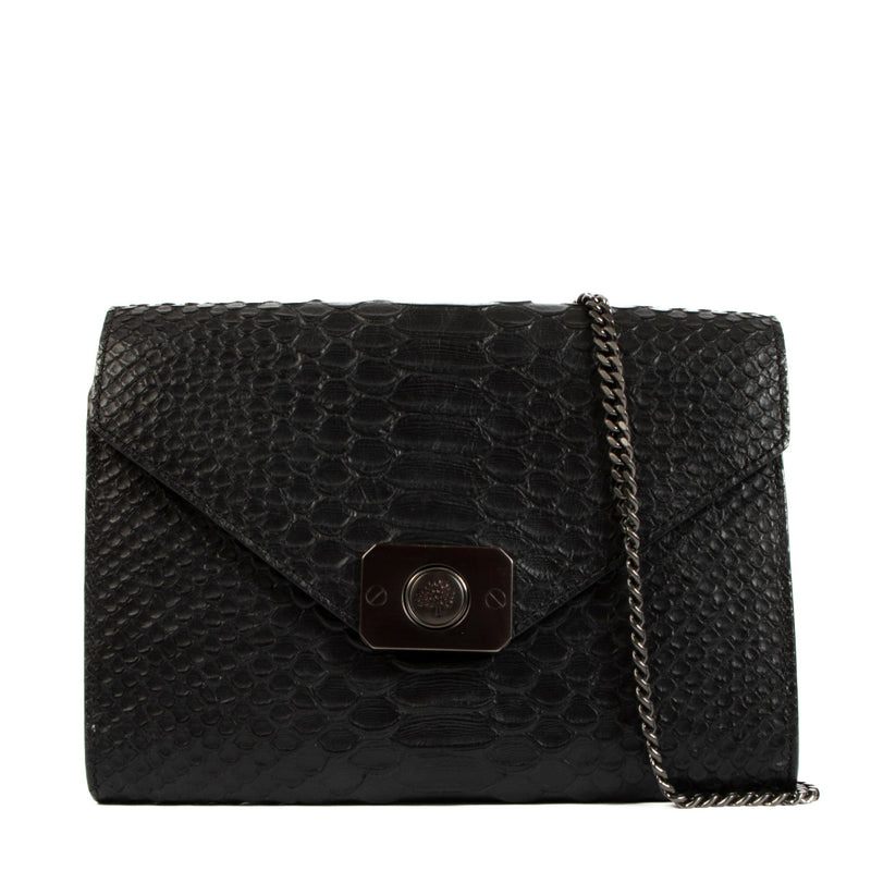 Mulberry Zwarte Delphie Schoudertas van Leer met Slangenprint