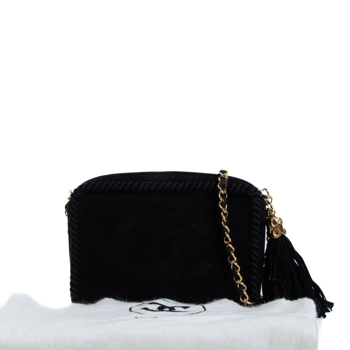 Chanel Vintage Black Suede Tassel Camera Bag