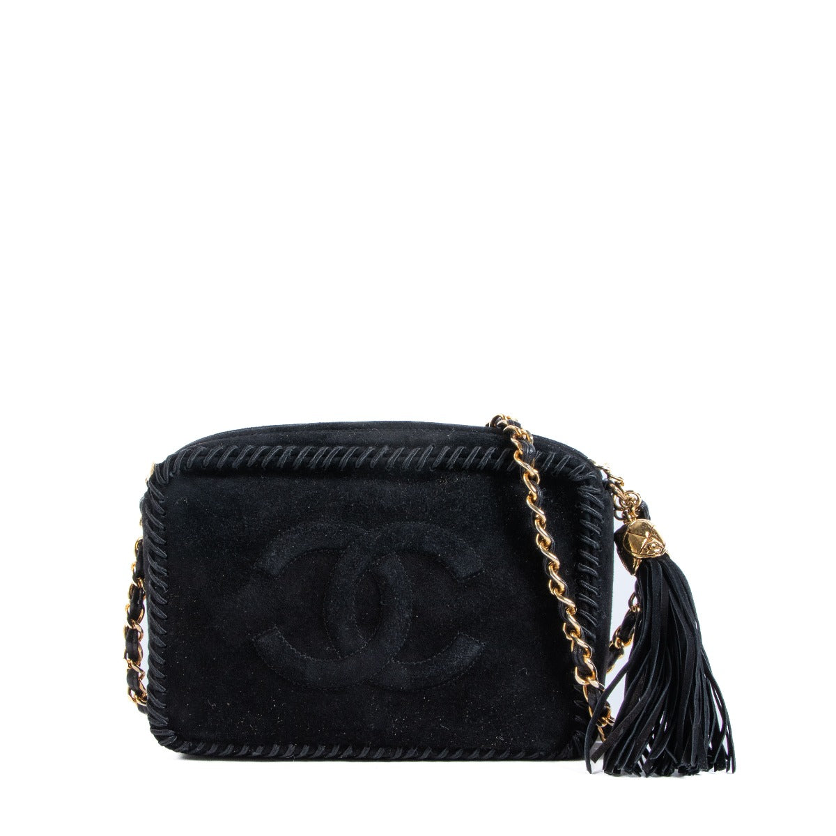 Chanel Vintage Black Suede Tassel Camera Bag