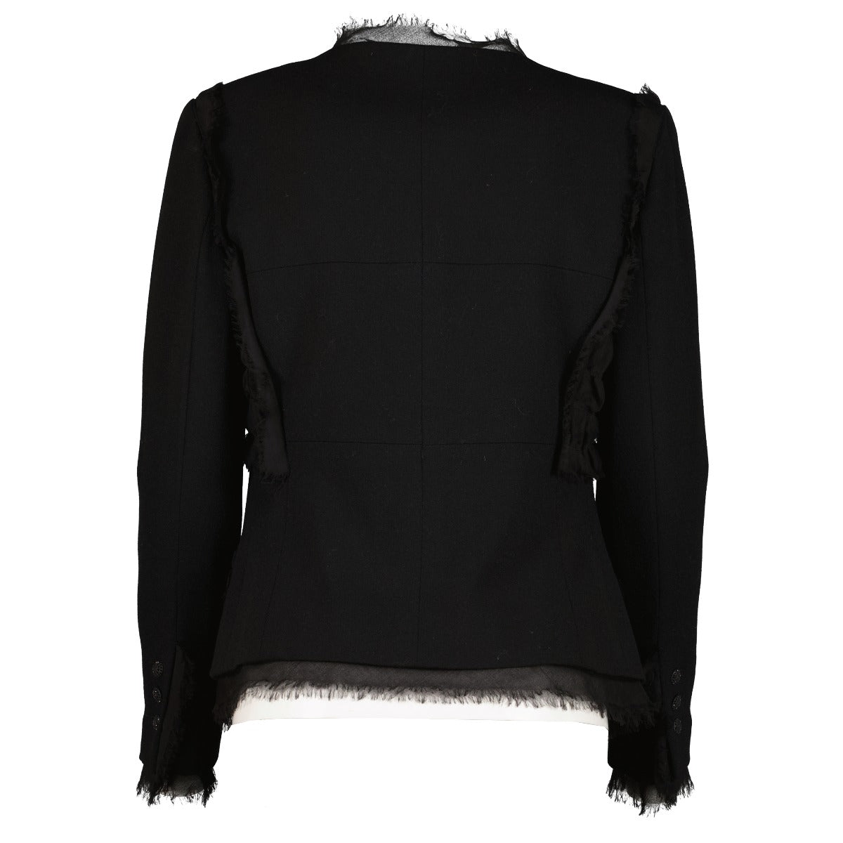 Chanel 04P Black Wool Frayed Edge Jacket