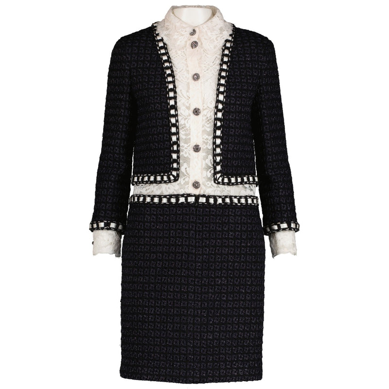 Chanel 16A Runway Lace Trim Tweed Dress