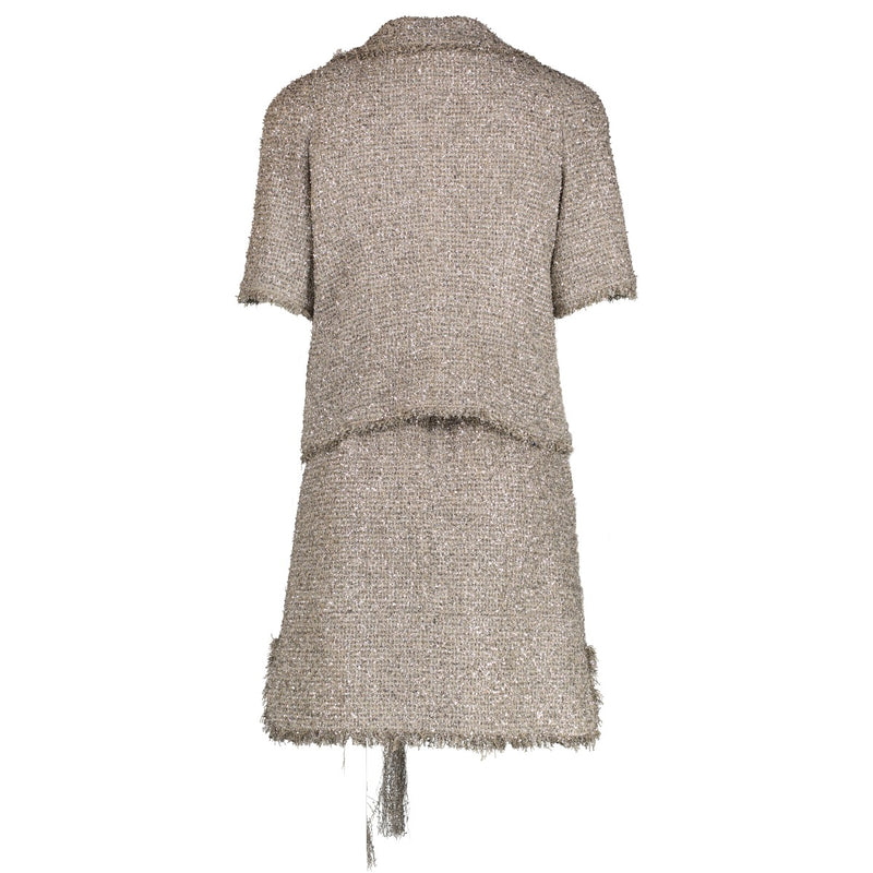 Chanel 18C Metallic Zilveren Tweed Jas/Jurk Set - FR38