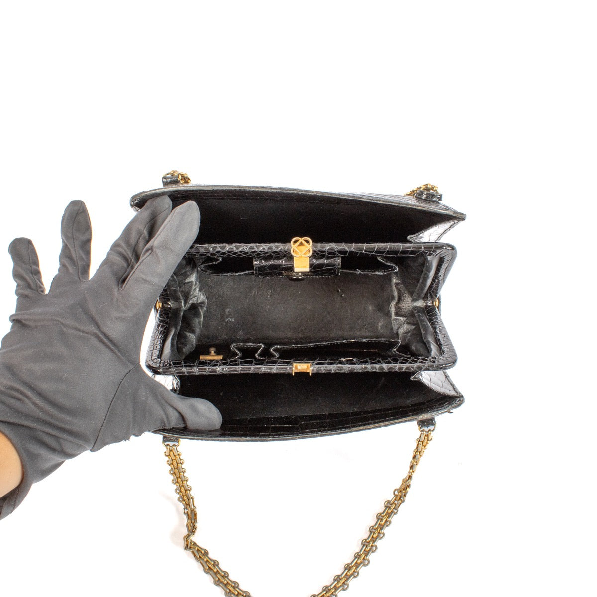 shop 100% authentic second hand Delvaux Black Crocodile Chain Bag on Labellov.com