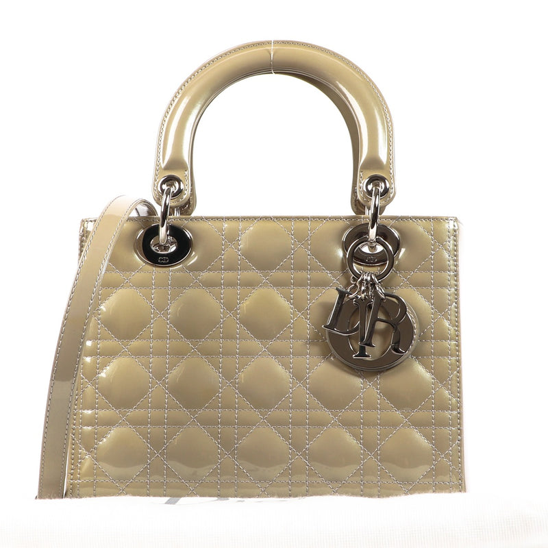 Buy an authentic second hand Christian Dior Medium Lady Dior Beige Pantent Leather Cannage