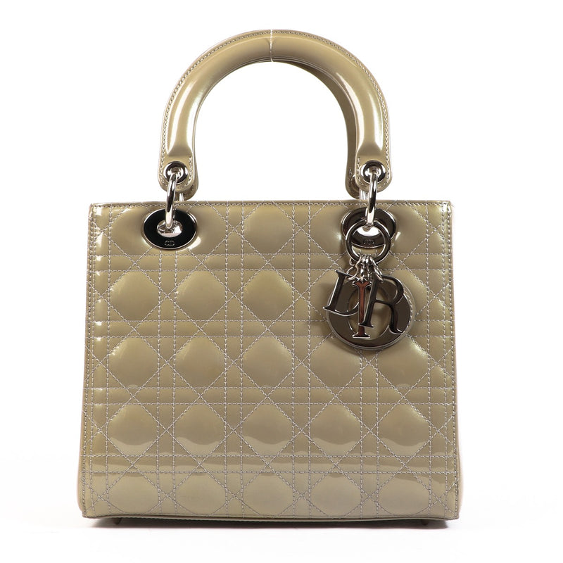 Buy an authentic second hand Christian Dior Medium Lady Dior Beige Pantent Leather Cannage