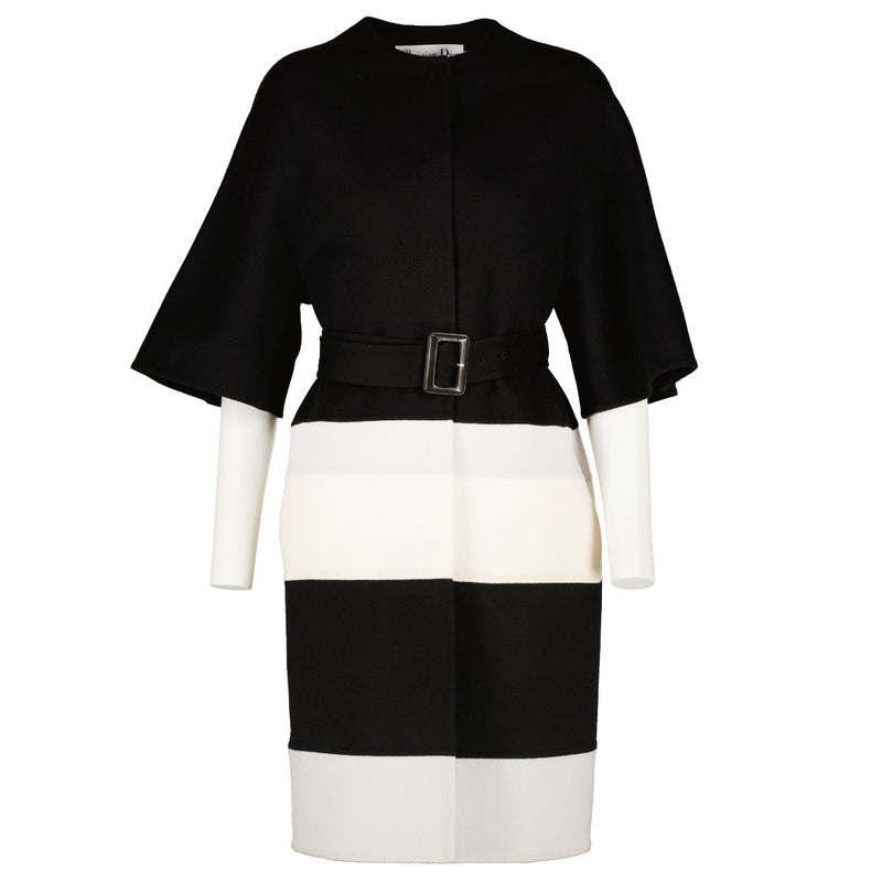 Christian Dior Black Striped Cashmere Coat - size 34