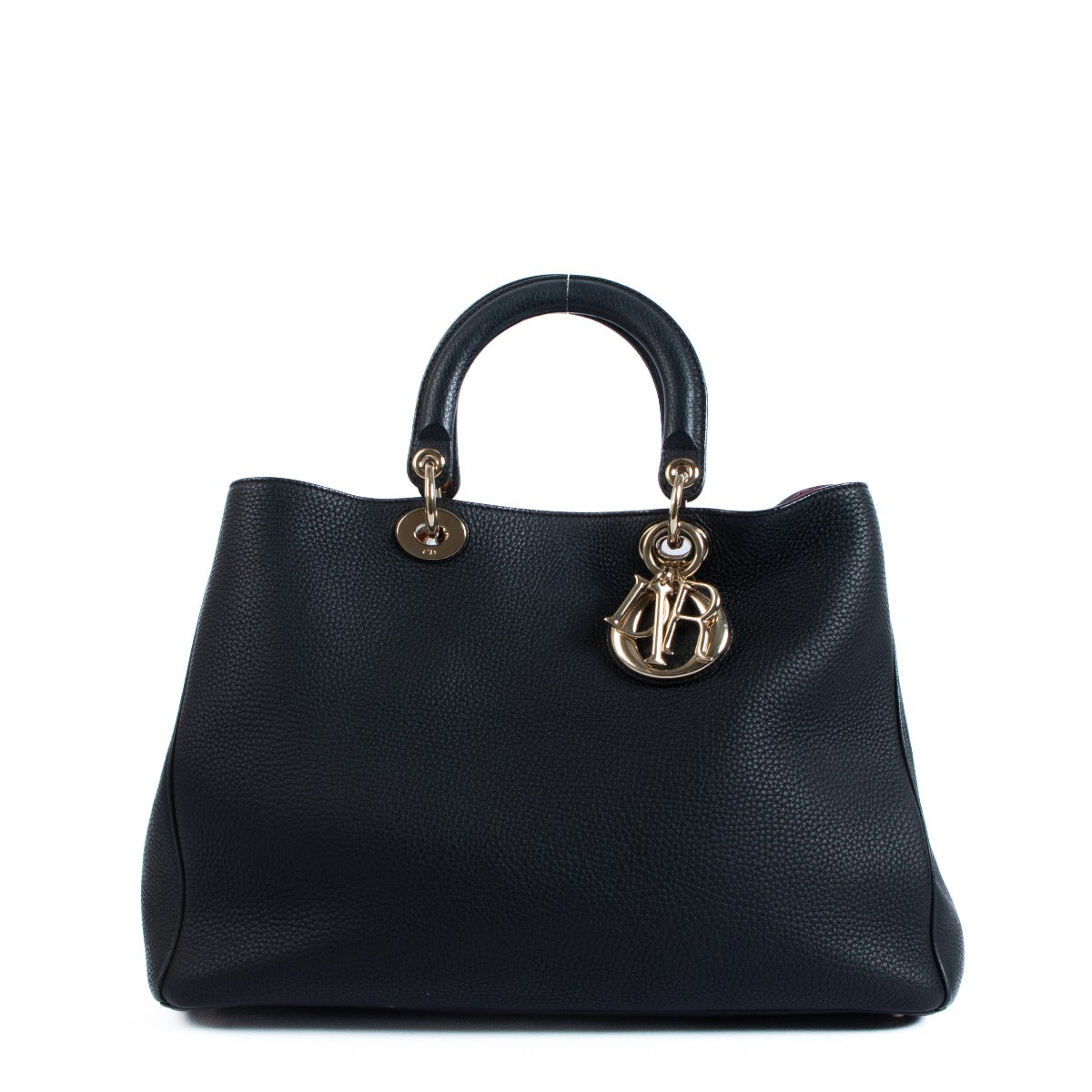 Christian Dior Black Grained Calfskin Diorissimo Large Tote Bag