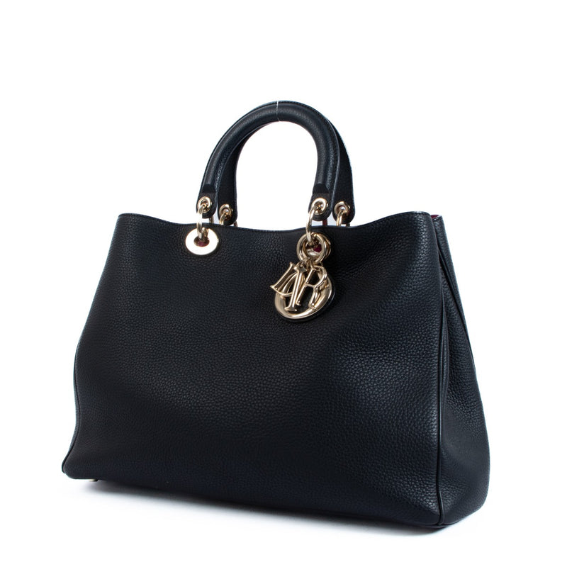 Christian Dior Black Grained Calfskin Diorissimo Large Tote Bag